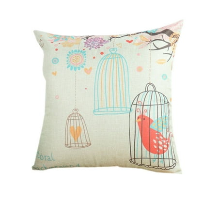 Cotton Throw Linen Birdcage Decor Cover 18'' Sofa Cushion Home Case Pillow